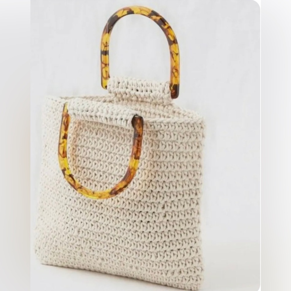 Aerie Crochet Handbag with Tortoise handles